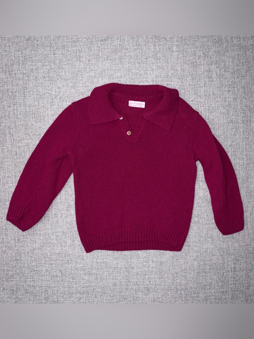 La Coqueta 3y wool/polyamide sweater VGUC Burgundy Polo-Style Knit Sweater